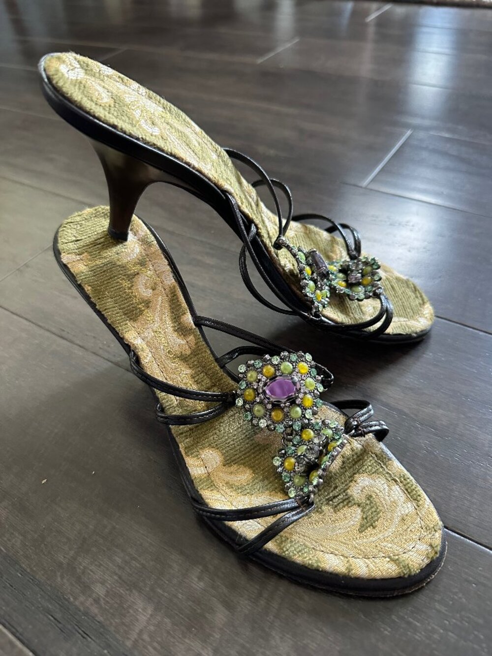 Vintage Giuseppe Zanotti Design Vicini Vero Cuoio Floral Crystal Sandals